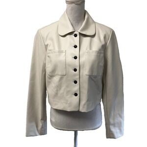 Maeve Anthropologie Faux Leather Jacket Womens Medium White Crop Vanilla Girl